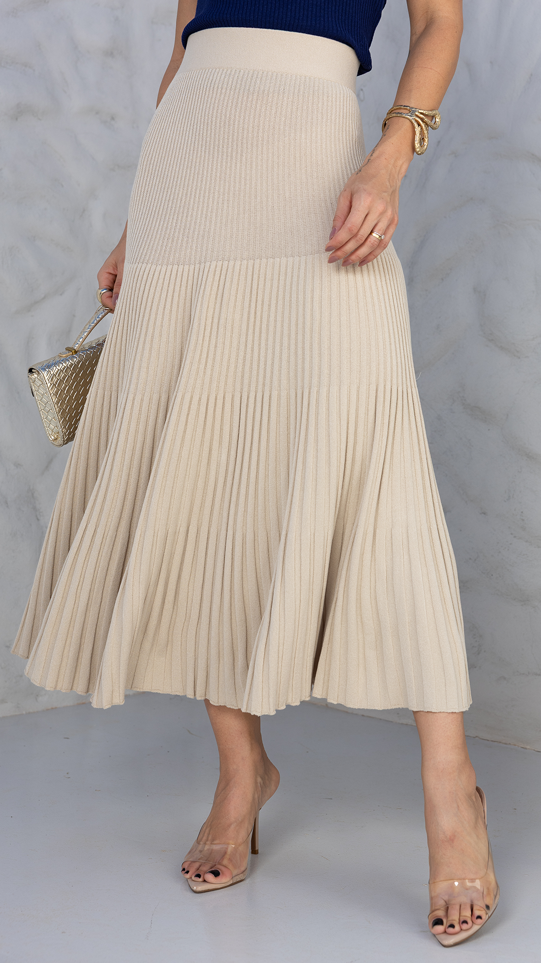 Saia Plissada Tricot Valentina